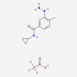 molecular formula C13H16F3N3O3 B8523019 N-cyclopropyl-3-hydrazinyl-4-methylbenzamide 2,2,2-trifluoroacetate 