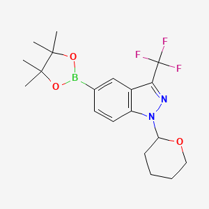 molecular formula C19H24BF3N2O3 B8523163 1-(tetrahydro-2H-pyran-2-yl)-5-(4,4,5,5-tetramethyl-1,3,2-dioxaborolan-2-yl)-3-(trifluoromethyl)-1H-indazole 