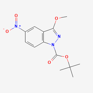 molecular formula C13H15N3O5 B8523271 1h-Indazole-1-carboxylic acid,3-methoxy-5-nitro-,1,1-dimethylethyl ester 