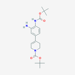 molecular formula C21H31N3O4 B8523602 1(2h)-Pyridinecarboxylic acid,4-[3-amino-4-[[(1,1-dimethylethoxy)carbonyl]amino]phenyl]-3,6-dihydro-,1,1-dimethylethyl ester 