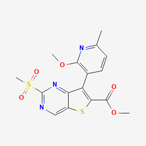 molecular formula C16H15N3O5S2 B8523621 Methyl 7-(2-methoxy-6-methylpyridin-3-yl)-2-(methylsulfonyl)thieno[3,2-d]pyrimidine-6-carboxylate 