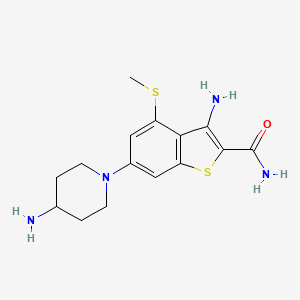 molecular formula C15H20N4OS2 B8523680 Benzo[b]thiophene-2-carboxamide,3-amino-6-(4-amino-1-piperidinyl)-4-(methylthio)- 