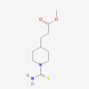 molecular formula C10H18N2O2S B8523718 4-Piperidinepropanoic acid,1-(aminothioxomethyl)-,methyl ester 