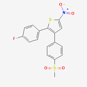 molecular formula C17H12FNO4S2 B8523845 2-(4-Fluorophenyl)-3-[4-(methylsulfonyl)phenyl]-5-nitrothiophene CAS No. 140403-30-1