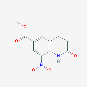 molecular formula C11H10N2O5 B8523939 8-Nitro-6-methoxycarbonyl-3,4-dihydrocarbostyril 