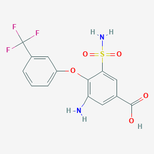 molecular formula C14H11F3N2O5S B8524498 Benzoic acid,3-amino-5-(aminosulfonyl)-4-[3-(trifluoromethyl)phenoxy]- 