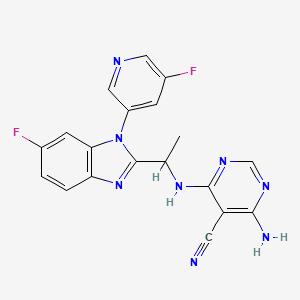 molecular formula C19H14F2N8 B8525693 4-amino-6-((1-(6-fluoro-1-(5-fluoro-3-pyridinyl)-1H-benzimidazol-2-yl)ethyl)amino)-5-pyrimidinecarbonitrile 
