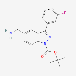molecular formula C19H20FN3O2 B8525896 1h-Indazole-1-carboxylic acid,5-(aminomethyl)-3-(3-fluorophenyl)-,1,1-dimethylethyl ester 