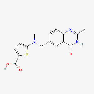 molecular formula C16H15N3O3S B8526194 5-(((3,4-Dihydro-2-methyl-4-oxo-6-quinazolinyl)methyl)methylamino)-2-thiophene-carboxylic acid 