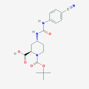 molecular formula C19H24N4O5 B8526679 (2R,4R)-1-(tert-butoxycarbonyl)-4-(3-(4-cyanophenyl)ureido)piperidine-2-carboxylic Acid 