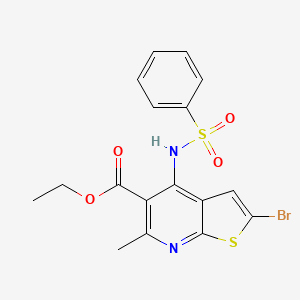 molecular formula C17H15BrN2O4S2 B8527476 Ethyl 2-bromo-6-methyl-4-[(phenylsulfonyl)amino]thieno[2,3-b]pyridine-5-carboxylate 