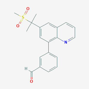 molecular formula C20H19NO3S B8527545 3-[6-[1-Methyl-1-(methylsulfonyl)ethyl]quinoline-8-yl]benzaldehyde 