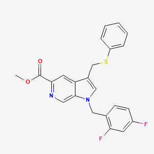 molecular formula C23H18F2N2O2S B8528193 1h-Pyrrolo[2,3-c]pyridine-5-carboxylic acid,1-[(2,4-difluorophenyl)methyl]-3-[(phenylthio)methyl]-,methyl ester 