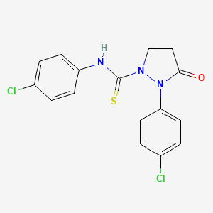 molecular formula C16H13Cl2N3OS B8528504 N,2-Bis(4-chlorophenyl)-3-oxopyrazolidine-1-carbothioamide CAS No. 90061-75-9