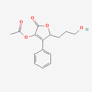molecular formula C15H16O5 B8528668 5-(3-Hydroxypropyl)-2-oxo-4-phenyl-2,5-dihydrofuran-3-yl acetate CAS No. 105364-59-8