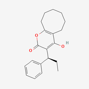 molecular formula C20H24O3 B8529287 5,6,7,8,9,10-Hexahydro-4-hydroxy-3-(1-phenylpropyl)cycloocta[B]pyran-2-one 