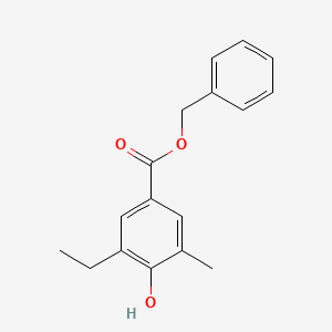 molecular formula C17H18O3 B8529454 3-Ethyl-4-hydroxy-5-methyl-benzoic acid benzyl ester 