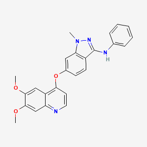 molecular formula C25H22N4O3 B8529941 6-((6,7-bis(methoxy)-4-quinolinyl)oxy)-1-methyl-N-phenyl-1H-indazol-3-amine 