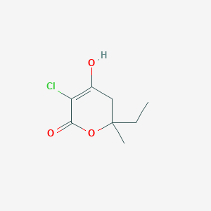 molecular formula C8H11ClO3 B8530368 3-Chloro-6-ethyl-4-hydroxy-6-methyl-5,6-dihydro-pyran-2-one 
