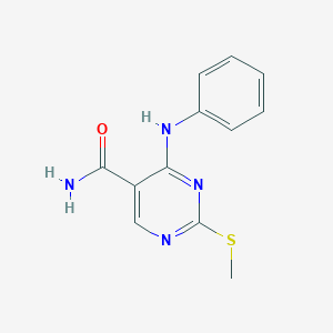 molecular formula C12H12N4OS B8530428 4-Anilino-2-(methylthio)-5-pyrimidinecarboxamide 