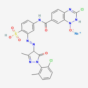 molecular formula C25H19Cl2N8NaO6S B8530487 Sodium 4-(((3-chloro-1,2,4-benzotriazin-7-yl)carbonyl)amino)-2-((1-(6-chloro-o-tolyl)-4,5-dihydro-3-methyl-5-oxo-1H-pyrazol-4-yl)azo)benzenesulphonate N4-oxide 