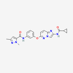 molecular formula C22H21N7O3 B8530562 N-[3-({2-[(Cyclopropylcarbonyl)amino]imidazo[1,2-B]pyridazin-6-Yl}oxy)phenyl]-1,3-Dimethyl-1h-Pyrazole-5-Carboxamide 