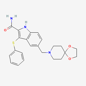 molecular formula C23H25N3O3S B8530607 1h-Indole-2-carboxamide,5-(1,4-dioxa-8-azaspiro[4.5]dec-8-ylmethyl)-3-(phenylthio)- 