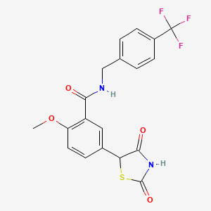 molecular formula C19H15F3N2O4S B8530928 5-(2,4-dioxothiazolidin-5-yl)-2-methoxy-N-(4-(trifluoromethyl)benzyl)benzamide 