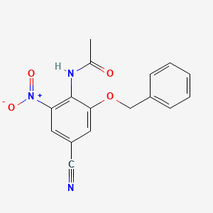 molecular formula C16H13N3O4 B8531272 Acetamide, N-[4-cyano-2-nitro-6-(phenylmethoxy)phenyl]- 