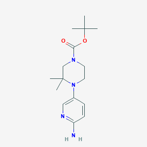 molecular formula C16H26N4O2 B8531394 tert-Butyl 4-(6-Aminopyridin-3-yl)-3,3-dimethylpiperazine-1-carboxylate 