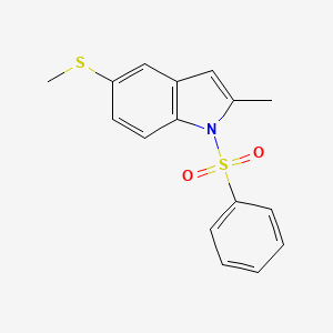 molecular formula C16H15NO2S2 B8531424 1h-Indole,2-methyl-5-(methylthio)-1-(phenylsulfonyl)- 