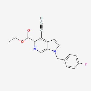 molecular formula C19H15FN2O2 B8531652 1h-Pyrrolo[2,3-c]pyridine-5-carboxylic acid,4-ethynyl-1-[(4-fluorophenyl)methyl]-,ethyl ester 