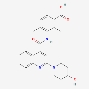 3-[[2-(4-hydroxypiperidin-1-yl)quinoline-4-carbonyl]amino]-2,4-dimethylbenzoic acid