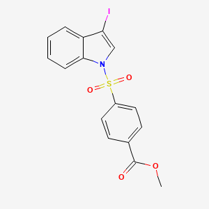 molecular formula C16H12INO4S B8532134 Benzoic acid,4-[(3-iodo-1h-indol-1-yl)sulfonyl]-,methyl ester 