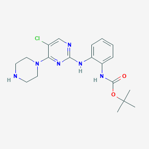 molecular formula C19H25ClN6O2 B8532419 Tert-butyl (2-((5-chloro-4-(piperazin-1-yl)pyrimidin-2-yl)amino)phenyl)carbamate 