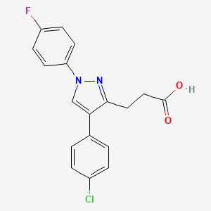 molecular formula C18H14ClFN2O2 B8533605 3-[4-(4-Chlorophenyl)-1-(4-fluorophenyl)-1H-pyrazol-3-yl]propanoic acid CAS No. 87840-80-0