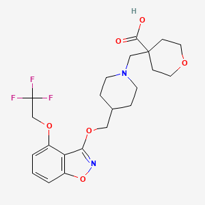 molecular formula C22H27F3N2O6 B8534224 4-[[4-[[4-(2,2,2-Trifluoroethoxy)-1,2-benzoxazol-3-yl]oxymethyl]piperidin-1-yl]methyl]oxane-4-carboxylic acid 