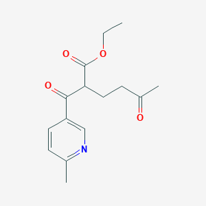 molecular formula C15H19NO4 B8534314 3-Pyridinepropanoic acid,6-methyl-b-oxo-a-(3-oxobutyl)-,ethyl ester 