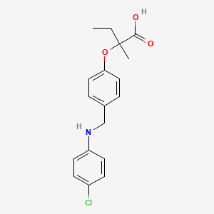 molecular formula C18H20ClNO3 B8535082 2-{4-[(4-Chloroanilino)methyl]phenoxy}-2-methylbutanoic acid CAS No. 58336-66-6