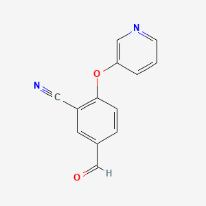 molecular formula C13H8N2O2 B8535577 5-Formyl-2-(pyridine-3-yloxy)benzonitrile 