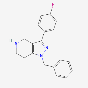 molecular formula C19H18FN3 B8535646 1h-Pyrazolo[4,3-c]pyridine,3-(4-fluorophenyl)-4,5,6,7-tetrahydro-1-(phenylmethyl)- 