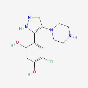 molecular formula C13H15ClN4O2 B8535963 4-Chloro-6-(4-piperazin-1-YL-1H-pyrazol-5-YL)benzene-1,3-diol 