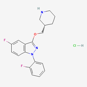 molecular formula C19H20ClF2N3O B8536408 1h-Indazole,5-fluoro-1-(2-fluorophenyl)-3-[(3s)-3-piperidinylmethoxy]-,hydrochloride 