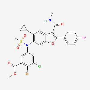 molecular formula C28H23BrClFN2O6S B8536435 methyl 2-bromo-3-chloro-5-{N-[5-cyclopropyl-2-(4-fluorophenyl)-3-(methylcarbamoyl)-1-benzofuran-6-yl]methanesulfonamido}benzoate 