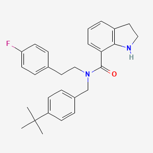 molecular formula C28H31FN2O B8536618 1h-Indole-7-carboxamide,n-[[4-(1,1-dimethylethyl)phenyl]methyl]-n-[2-(4-fluorophenyl)ethyl]-2,3-dihydro- 
