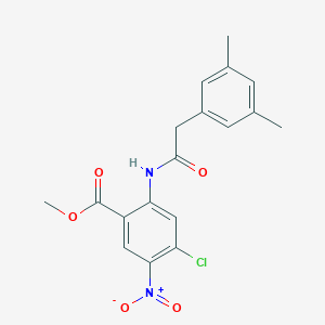 molecular formula C18H17ClN2O5 B8537086 4-Chloro-2-[2-(3,5-dimethylphenyl)-acetylamino]-5-nitrobenzoic acid methyl ester 
