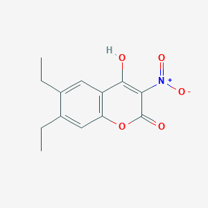 molecular formula C13H13NO5 B8537526 6,7-Diethyl-4-hydroxy-3-nitro-2H-1-benzopyran-2-one CAS No. 55005-24-8