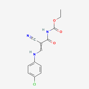 molecular formula C13H12ClN3O3 B8538876 alpha-cyano-beta-(4-chloroanilino)-N-ethoxycarbonylacrylamide 