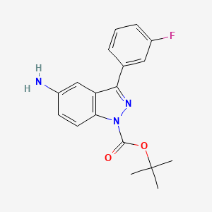 molecular formula C18H18FN3O2 B8539413 1h-Indazole-1-carboxylic acid,5-amino-3-(3-fluorophenyl)-,1,1-dimethylethyl ester 