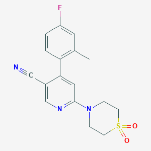 6-(1,1-Dioxo-1lambda~6~,4-thiazinan-4-yl)-4-(4-fluoro-2-methylphenyl)pyridine-3-carbonitrile
